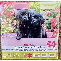 500 pc - Large Puzzle Pieces - Black Labs in Pink Box